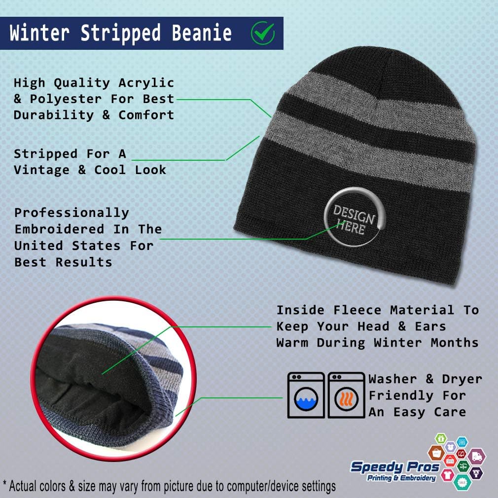 Custom Striped Beanie for Men & Women Alabama USA State City E Embroidery Acrylic Fleece Skull Cap Hats Black Design Only - Image 2