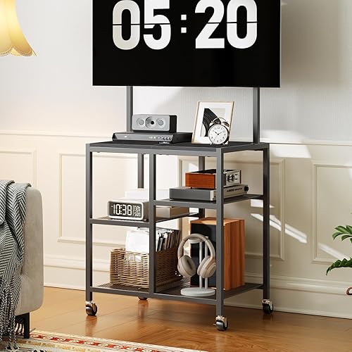 Miniatura 3 de HOOBRO TV Stand with Wheels and Mount for 50 Inch TVs, Mobile Corner TV Stand with Storage Shelves, Rolling Entertainment Center for Small Space,