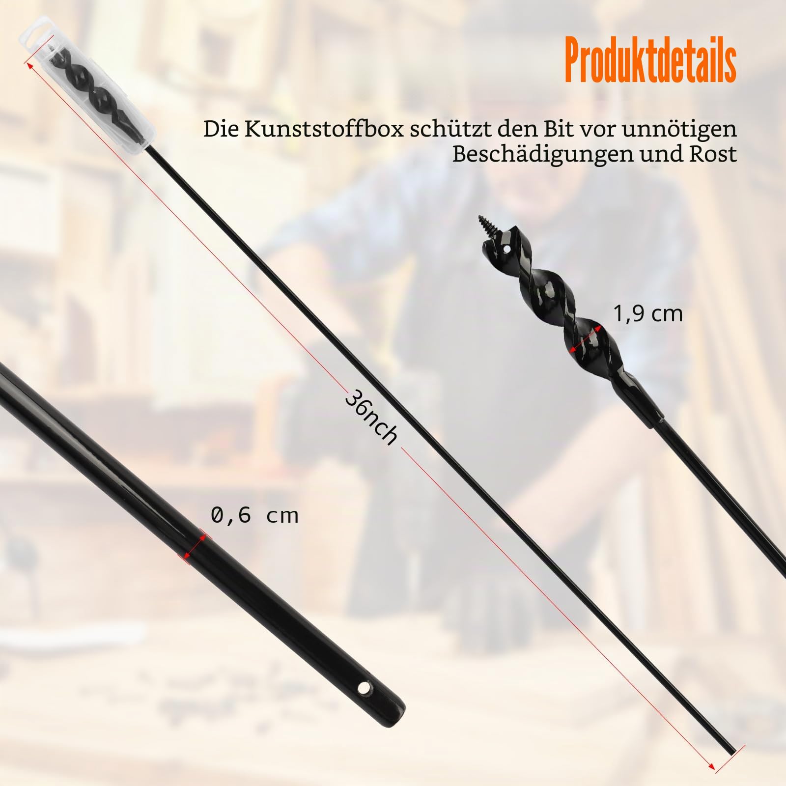 Flexibler Montagebohrer, 3/4 Zoll x 36 Zoll, flexibler Bohrer für Drahtziehen, 1/4-Zoll-Schaft