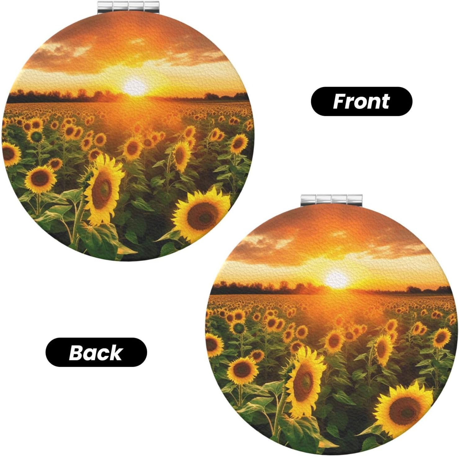 Sunflower Field Sunset Compact Mirror for Purse, Double-Sided 2X/1X Magnifying Mirror for Women Men, Travel Makeup Mirror for Handbag, Handheld Vanity Mirror for Gift image 2