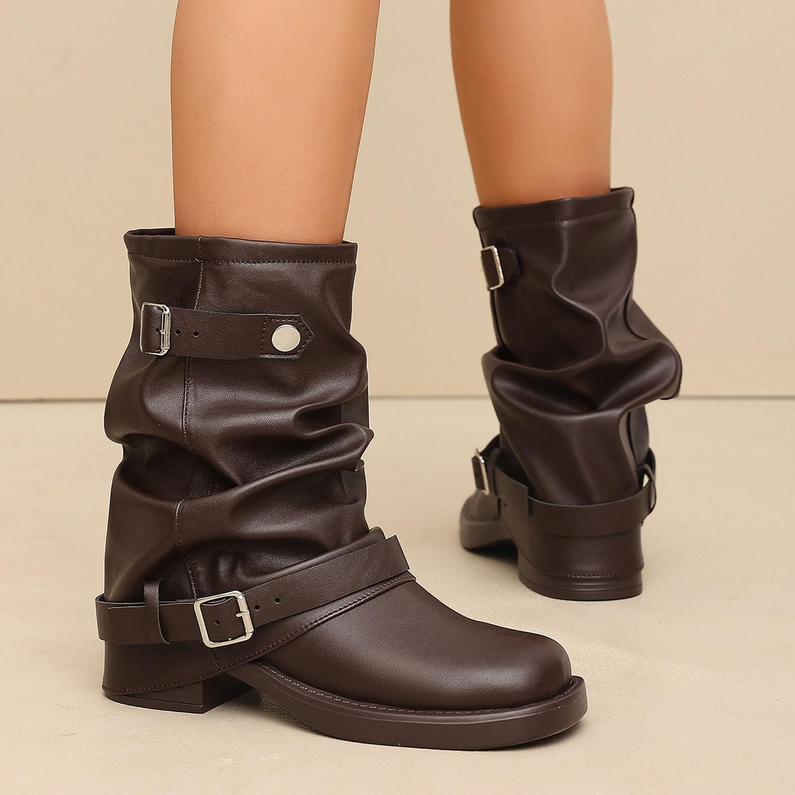 Ankle Boots Damen Stiefel Mittelhoch rutschfest Stiefeletten mit Absatz | Rundschuh, Blockabsatz, Reißverschluss, mittelhoher Schaft, Bequemes Laufgefühl, Winter Schuhe, Damenstiefel, Alltag