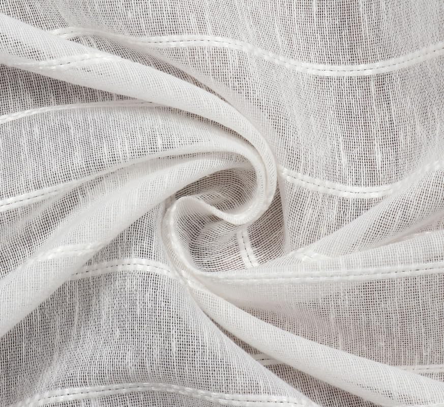 Image of Exporthub Sheer Linen Cotton Curtains for Long Door 8 Feet Set of 2, White - Light Filtering Breathable Fabric Drapes for Living Room & Bedroom (EHSPR052 84)