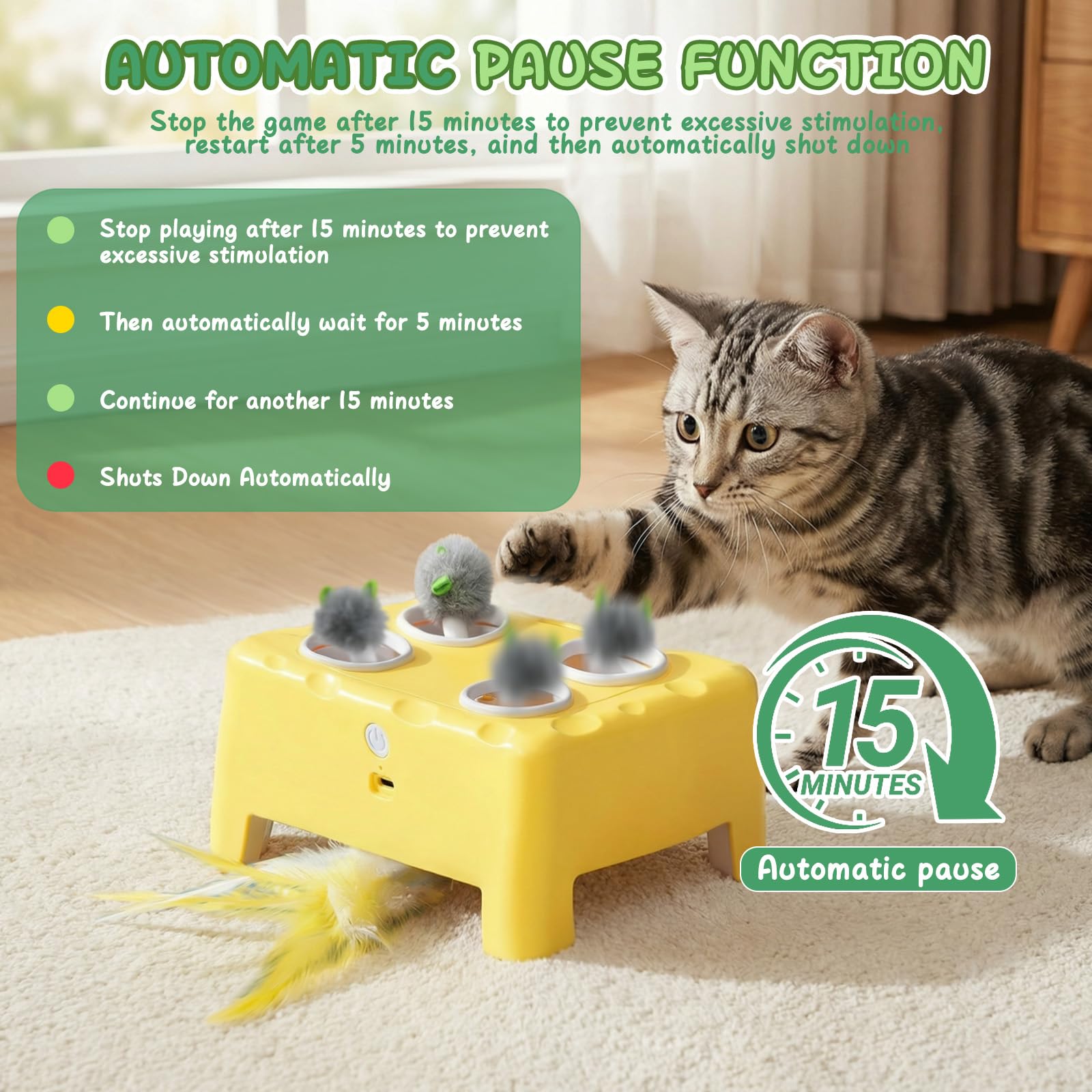 2-en-1 Giocattolo Interattivo per Gatti con 3 Modalità, Ricaricabile Giocattolo per Gatti Elettrico, Esercizio Automatico con Piuma, Giocattoli per Gatti, Regalo per Gatti