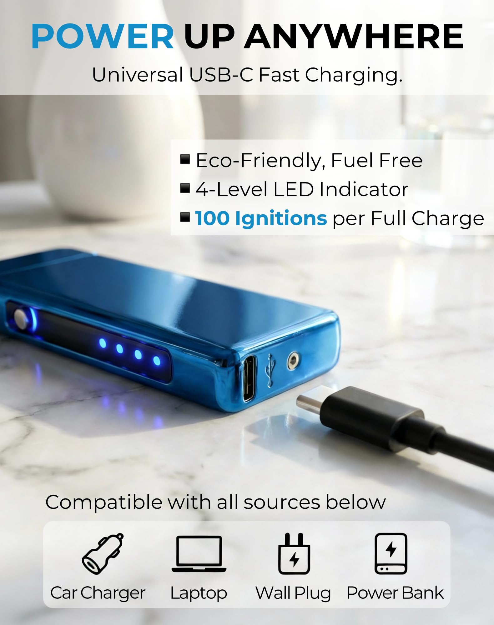 Encendedor eléctrico a prueba de viento, encendedor eléctrico de llama, encendedor de arco de llama, encendedor recargable USB, encendedor de llama con indicador de batería (plateado)