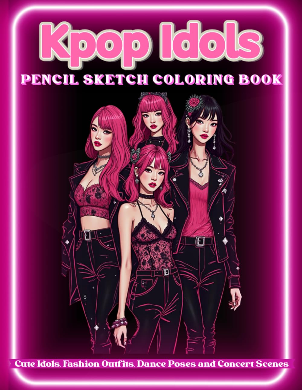 KPOP IDOLS Pencil Sketch Coloring Book: Cute Idols, Fashion Outfits, Dance Poses and Concert Scenes