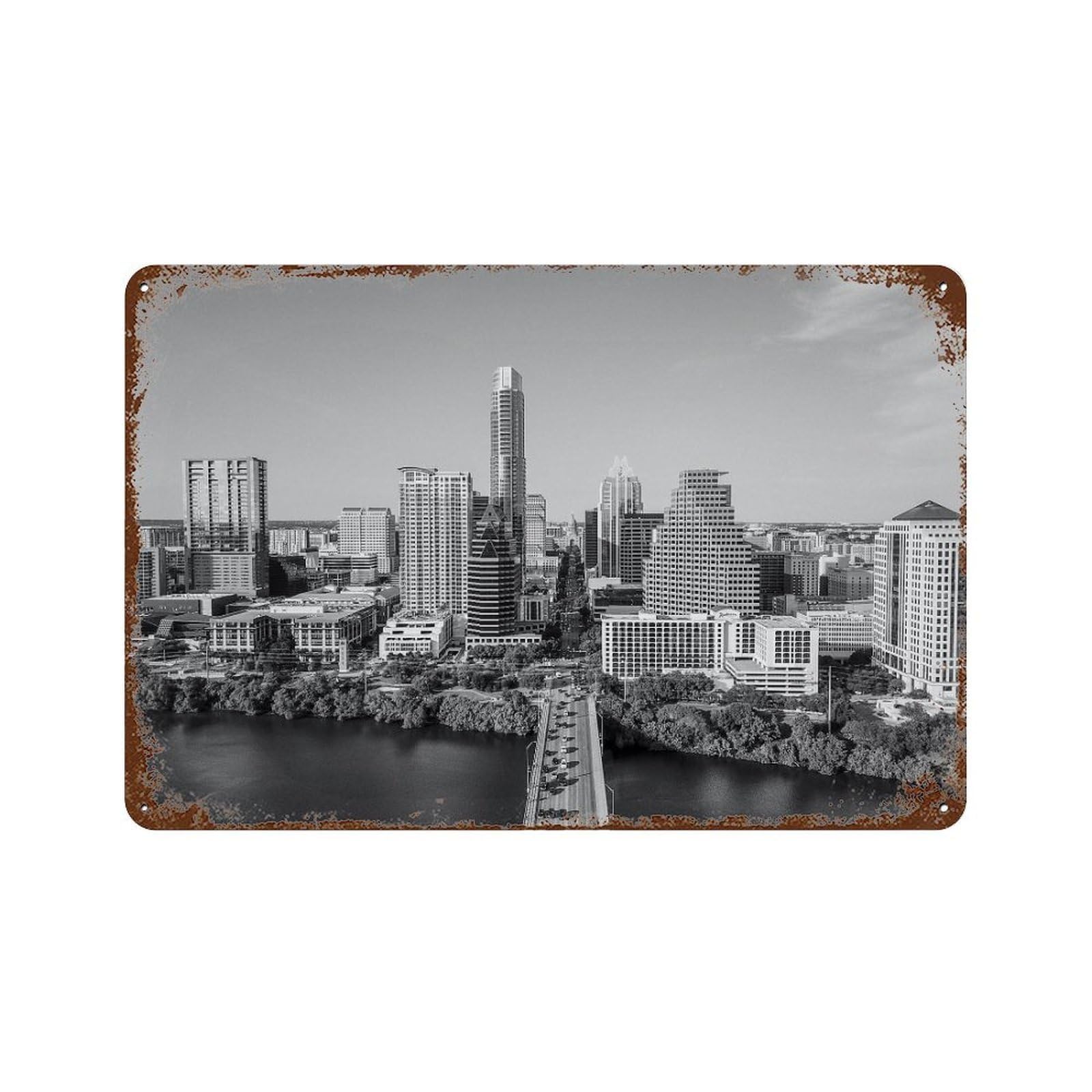 xiaoxiaoshen Black And White Austin Photo Auditorium Shores Texas USA (2) Wall Decor Art Metal Tin Poster Modern Home Decor Art Home Bar Shop Decorations Vintage Sign 20x30cm