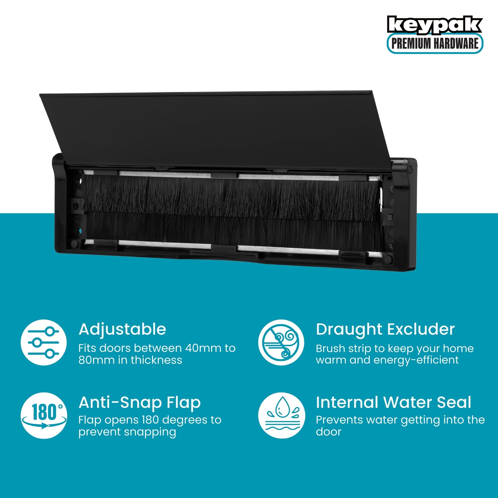 Keypak 10" (27cm) Door Letter Box - Adjustable Letterbox for UPVC Composite Timber Doors (Black, 40-80mm) - Image 2