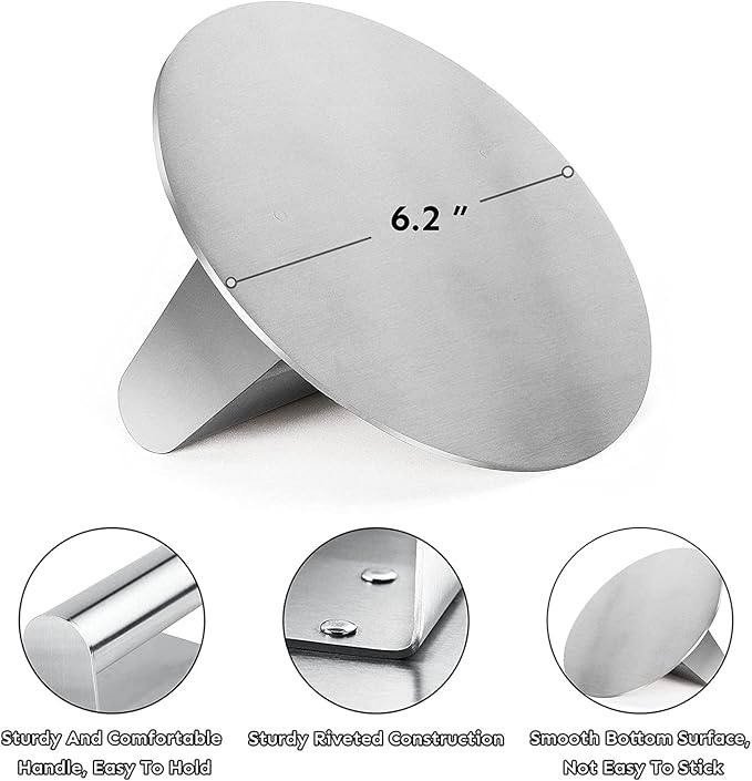 Prensa para hamburguesas de acero inoxidable HULISEN 15.75 cm redonda miniatura 5