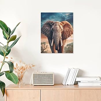 Amazon.co.jp: 絵画 道路を歩く背の高い象インテリア 絵画 超