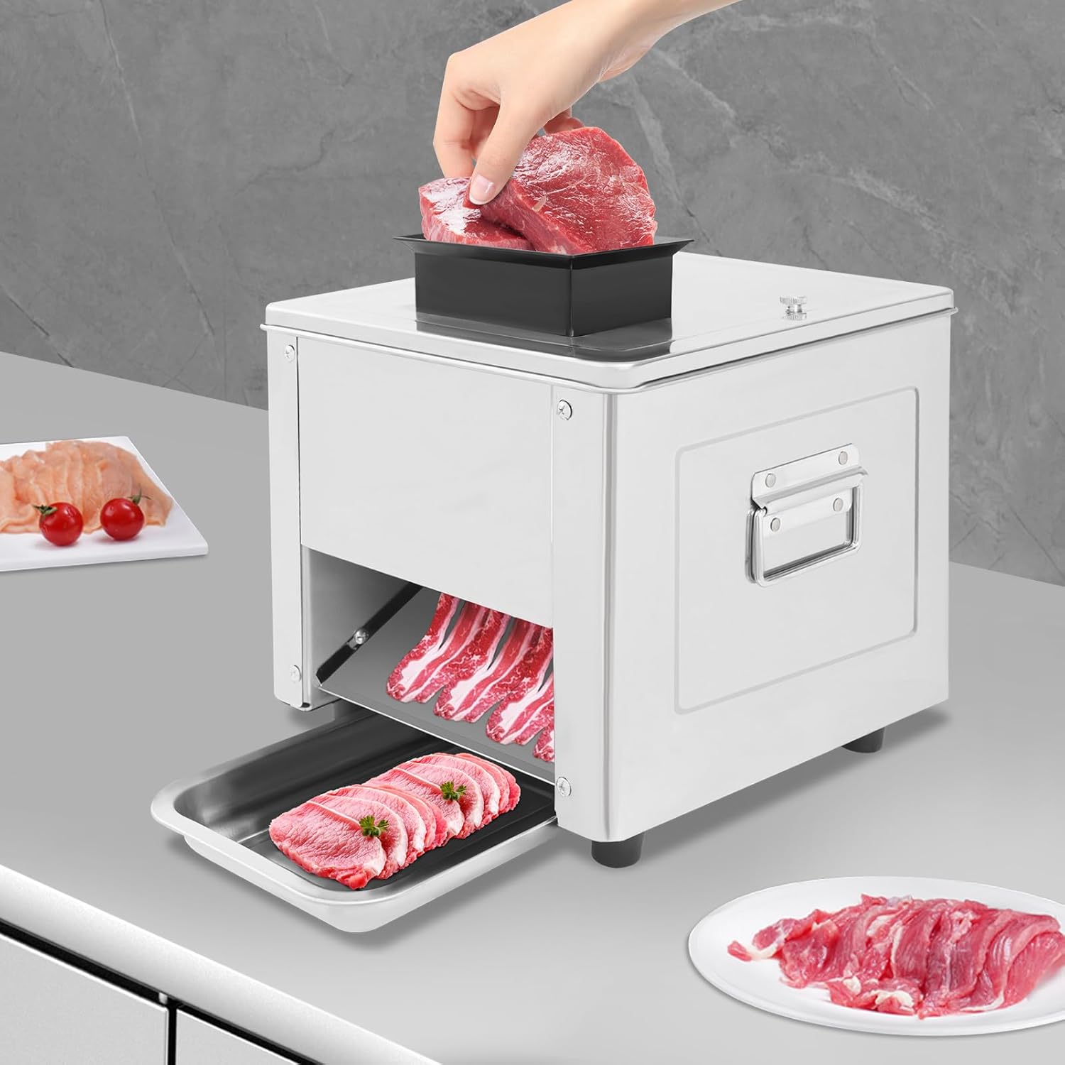 850W Commercial Electric Meat Cutter Machine, 330LB/H Stainless Steel Meat Slicer for Boneless Pork, Chicken, Fish w/Detachable Blade (5mm)