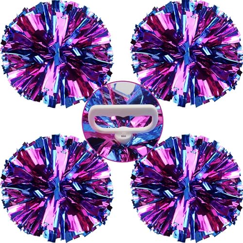 Hooshing 4PCS Pom Poms Cheerleading with Finger-Friendly Handle for Cheering Squad & Dance Team