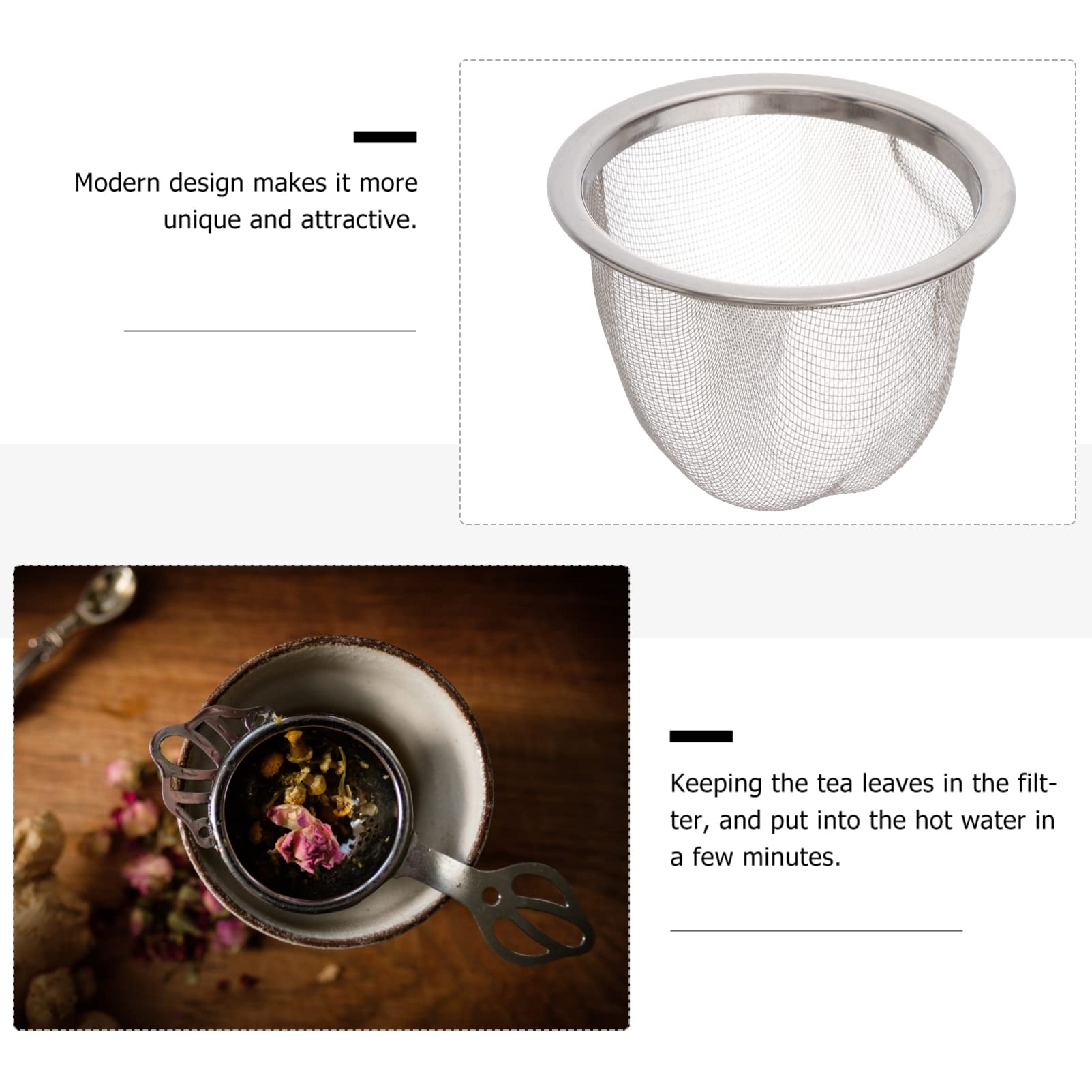 Juego de 8 filtros de té de acero inoxidable de 65 mm para hojas de té y café