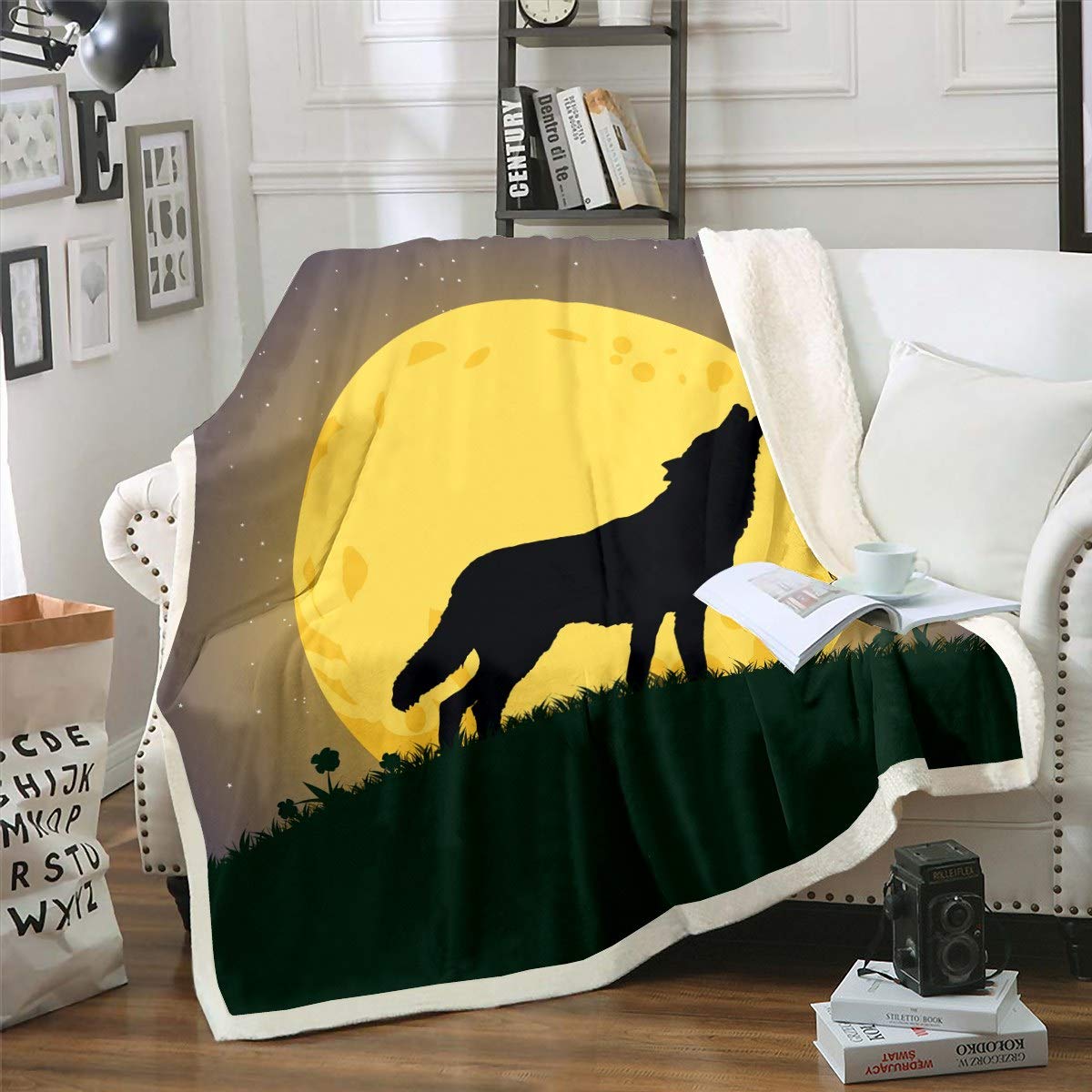 Loussiesd - Coperta in pile per divano, sedia, divano, scimmia, leone, orso, decorativo, con animali selvatici, in stile sherpa, coperta in peluche, 221 x 238,8 cm