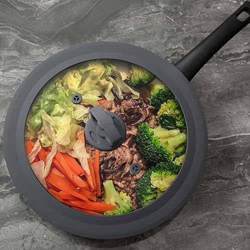 Miniatura 6 de Tapa Universal de Vidrio Templado Ventilado para Olla Sartén con Borde de Silicona Resistente al Calor Tapa Antisalpicaduras para Microondas Apta