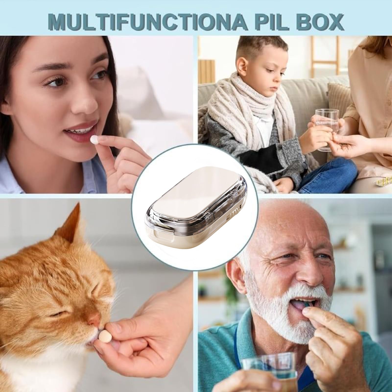 Cutter di pillole, splitter d i pillol-e con lama, taglierina d-i medicina professionale regolabile, taglierina portatile con scompartimento dis stoccaggio, cassa dies pillola per pillo-le 2 in 1