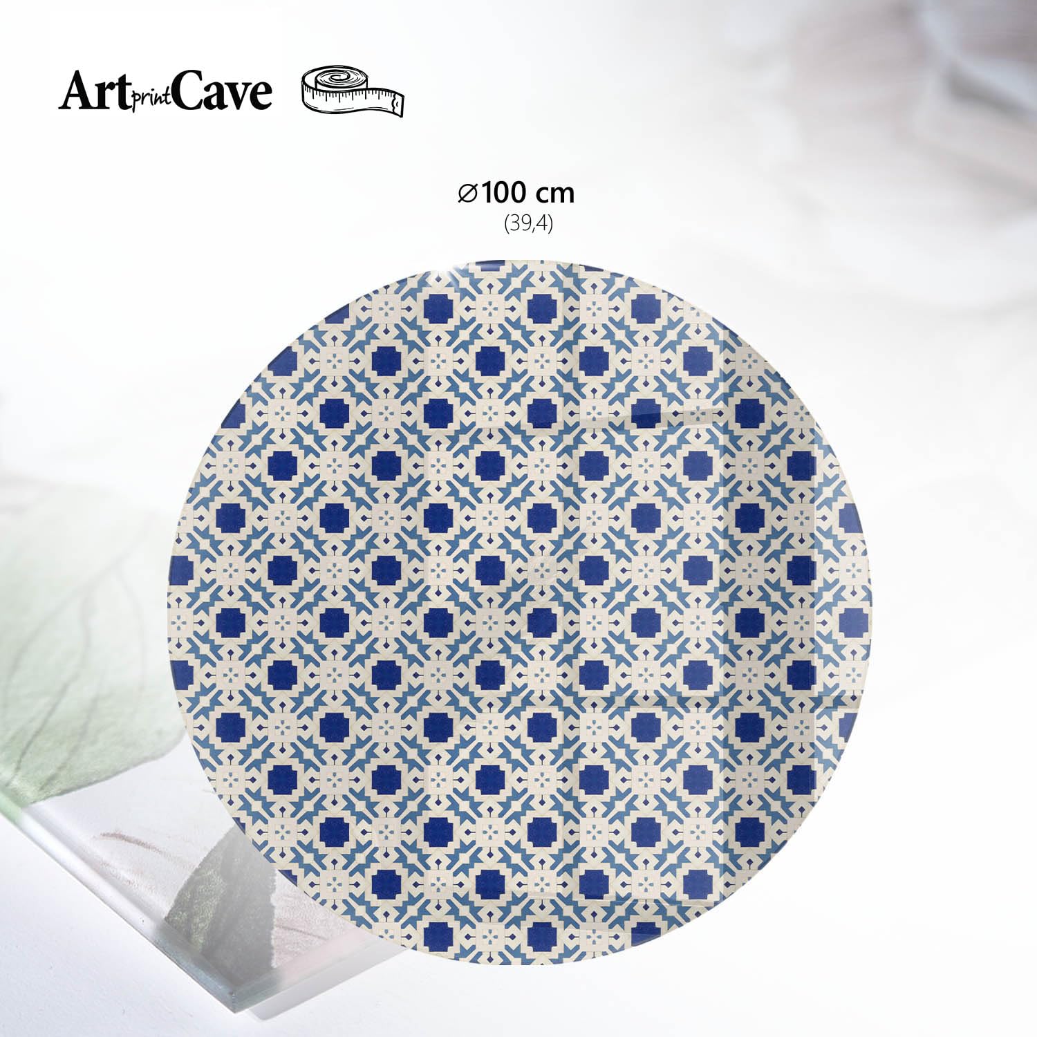 Placa de Cristal 100 cm | Redondo | Espesor 4 mm | Bordes Pulidos | Mosaico geométrico | con Impresión Decorativa | Pies Antideslizantes | Vetro Temperato | para la Cocina y Salón