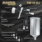 Master Pro 44 Series - Pistola de pulverización HVLP de alto rendimiento con punta de 0.051 pulgadas con regulador de presión de aire, ideal para revestimientos de base automotriz, capas transparentes - Tecnología avanzada de atomización.