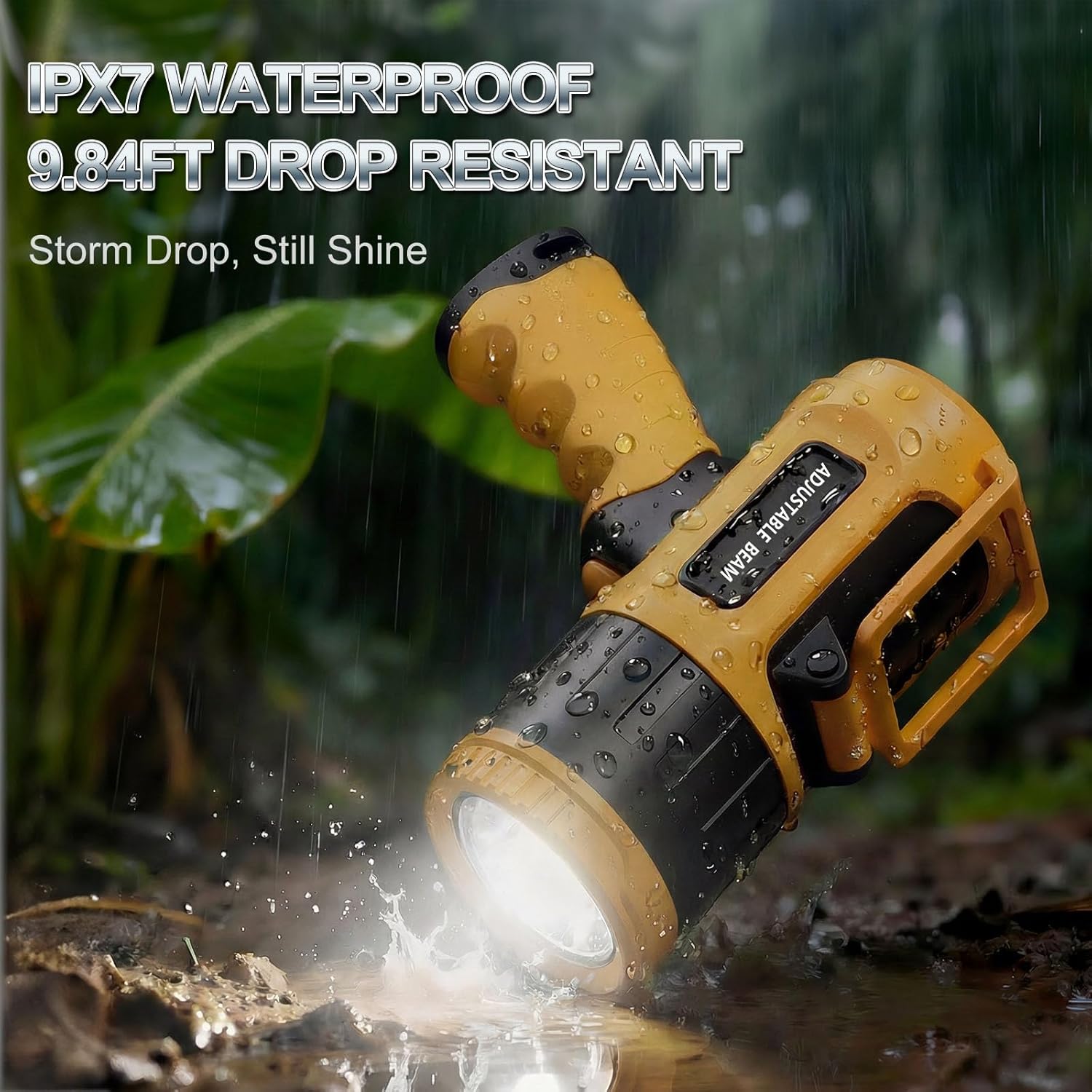 1000000 Lumens Adjustable Focus Spotlight, 16000mAh 20Hrs LED Super Bright Rechargeable Spotlight Flashlight, 3-Mode, Build-in Stand & Clip, IPX7 Waterproof Handheld Spot Light Outdoor, Yellow