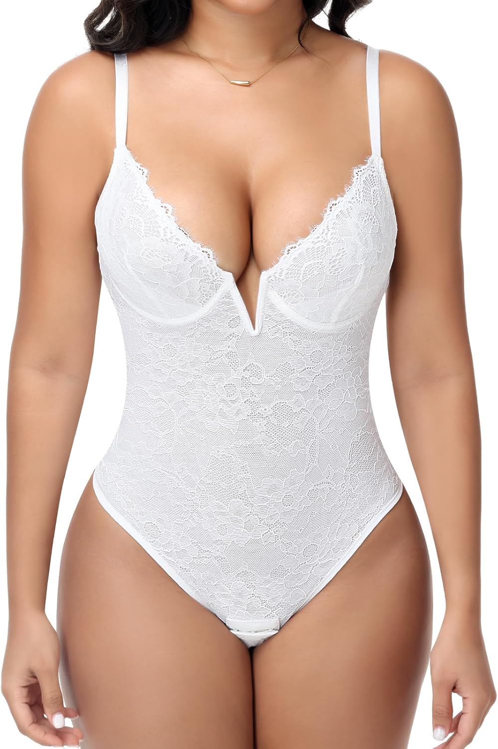 SHAPERIN Sexy Lace Shapewear Bodysuit Women Tummy Control Sleeveless Tank Tops Thong Backless Body Shaper Suit