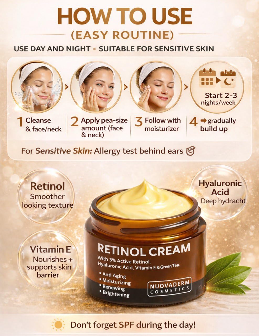 Retinol Plus+ Anti-Aging Cream - Firming Day & Night Moisturizer with Vitamin E, Collagen, and Hyaluronic Acid - Reduces Wrinkles for Youthful Skin, 1.7 Fl Oz - Image 6