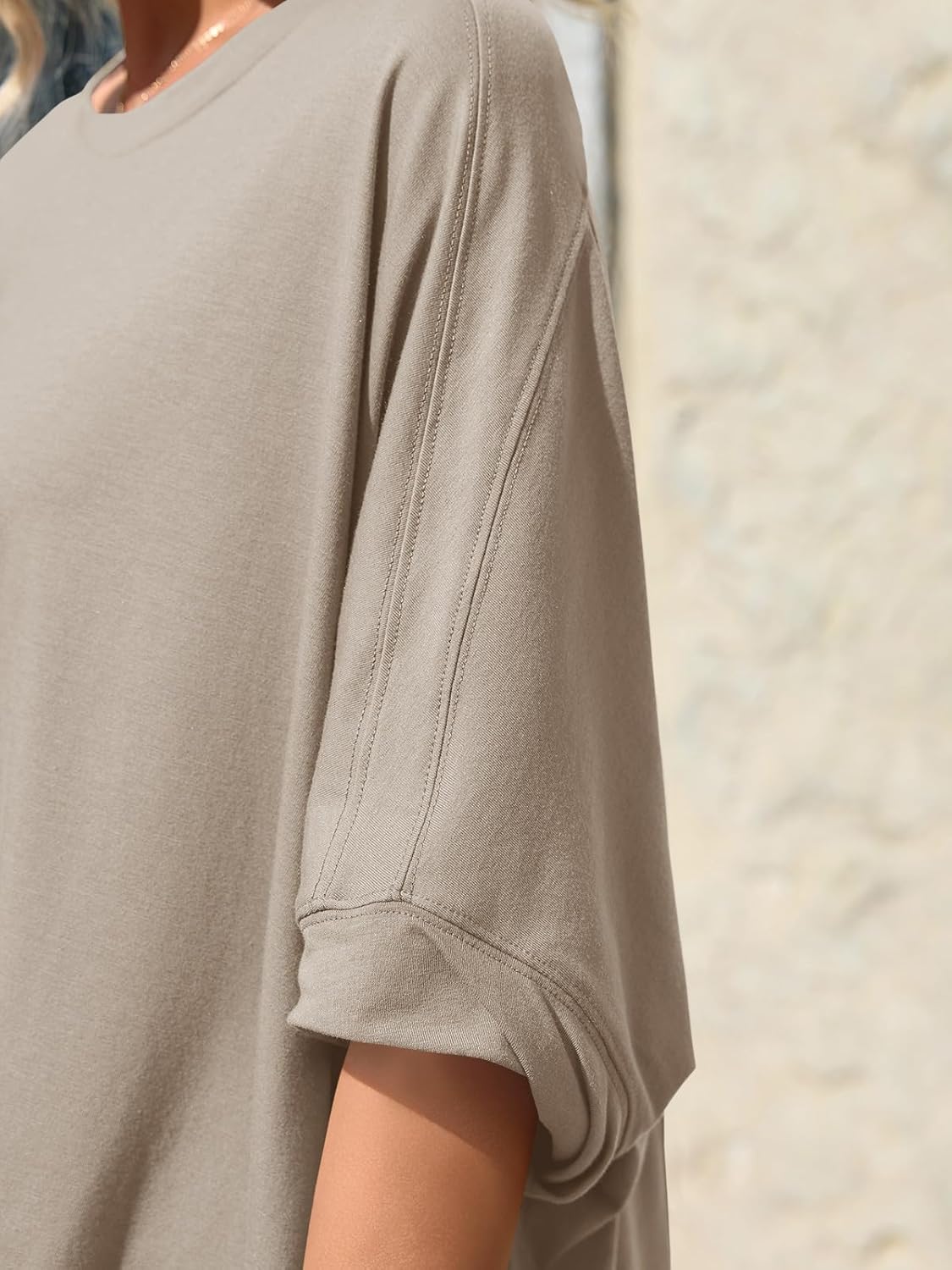 Tankaneo Womens Oversized Tshirts Batwing Short Sleeve Asymmetric Hem Tops Summer Casual Loose Fit Tunic Tee Shirts - Image 2