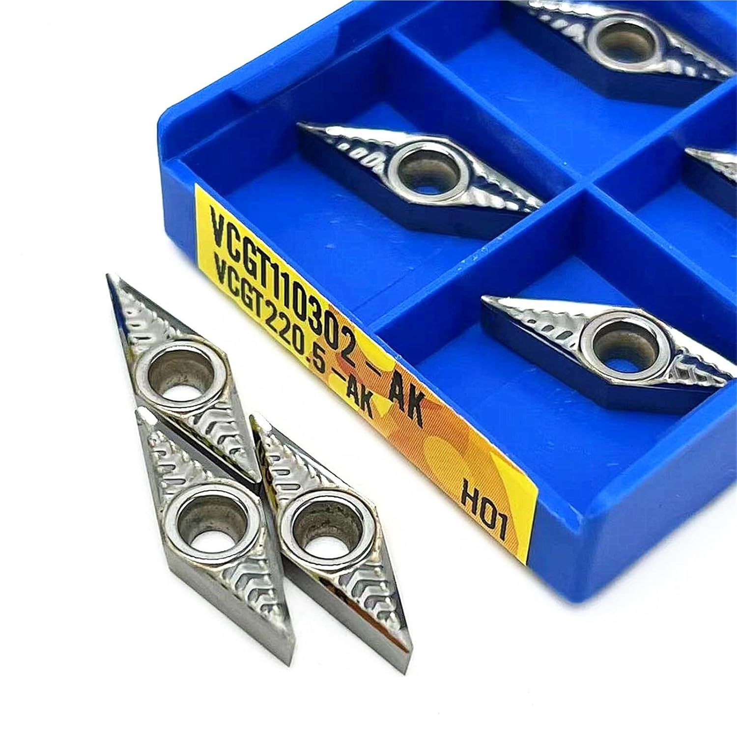 10pcs VCGT110302 AK H01 VCGT110304 AK H01 VCGT110308 AK H01 Carbide Inserts for Aluminum, CNC Cutting Tool Turning Tool Milling Inserts(VCGT110304 AK H01)