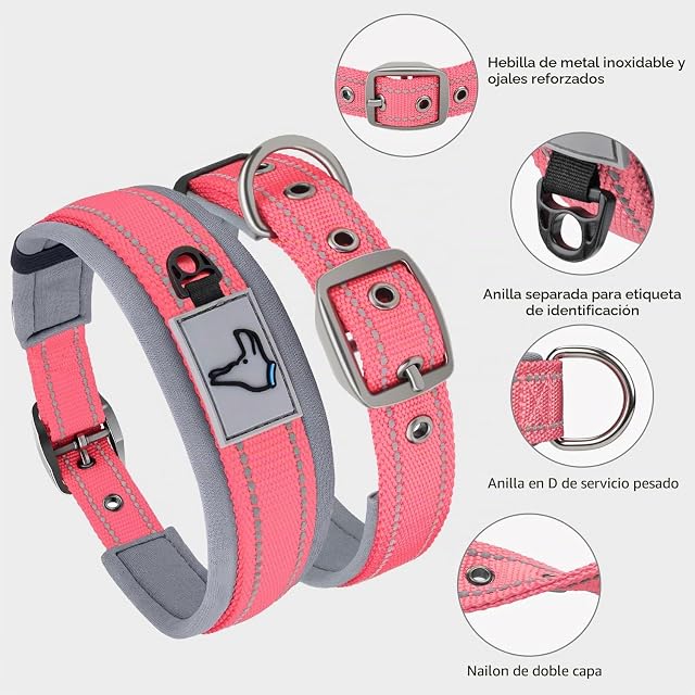 Foto 3 de 7 de Joytale Collar Perro Pequeño, Resistente y Reflectante, Ajustable de Acolchado Neopreno Nylon, Rosa, S
