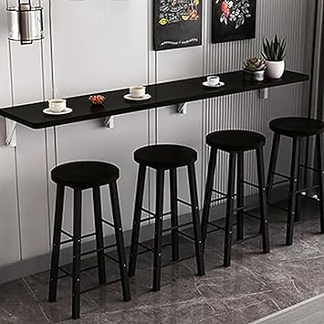 Folding Wall Mounted Table,Wooden Wall Kitchen Table Dining Table Desk,Narrow Long Floating Wall Mounted Desk,Fold Down,Bar Tables,Workbench,for Home Bar Office Laundry47.2x15.7inch, Black
