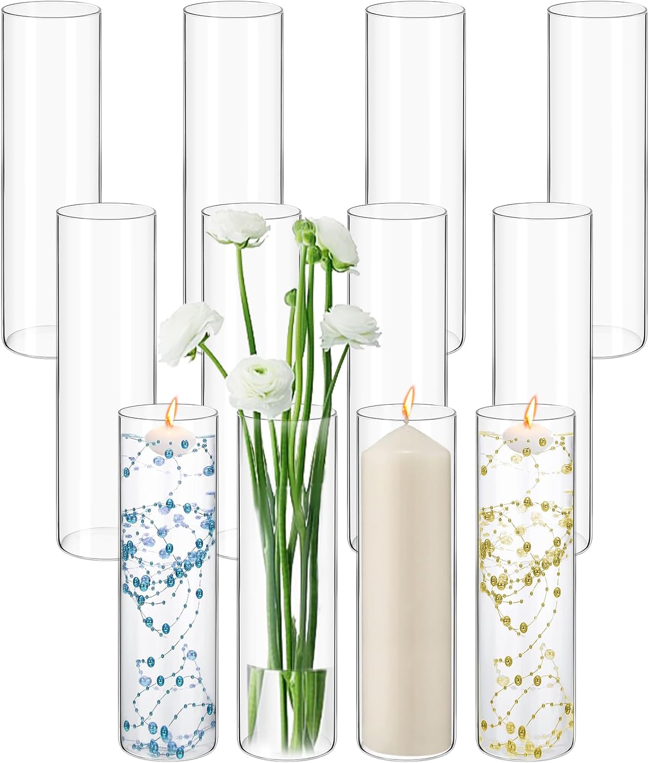 12 Pack Glass Cylinder Vases 6 Inch Tall Clear Flower Vases for Centerpieces, Hurricane Floating Candle Holder Wedding Decorations, Floral Simple Vase Bulk for Party Home Decor (3.35 x 6 Inch)