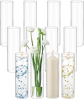 12 Pack Glass Cylinder Vases 16 Inch Tall Clear Flower Vases for Centerpieces, Hurricane Floating Candle Holder Wedding Decorations, Floral Simple Vase Bulk for Party Home Decor (3.35 x 16 Inch)