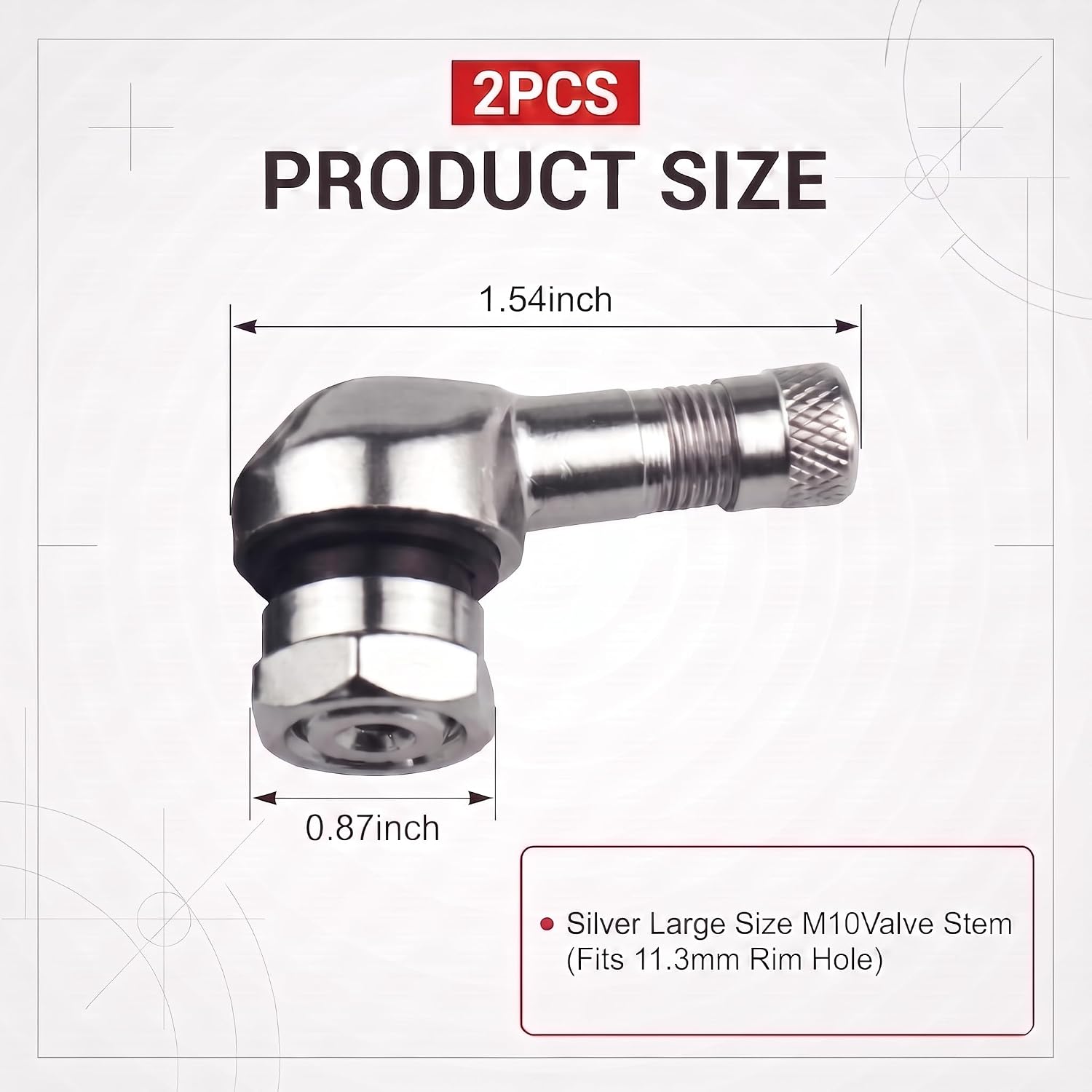 2PCS 90 Degree Motorcycle Tire Air Valve Kit, Aluminum Alloy Rim Valve Stems, Fit 10mm-11.3mm Motorcycle Wheel Hubs Replacement Parts (Silver)