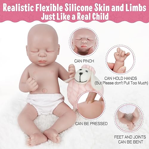 Miniatura 4 de Vollence Muñecas de silicona de cuerpo completo con ojo cerrado de 14 pulgadas, no muñecas de vinilo, muñecas de silicona realistas bebé completo de