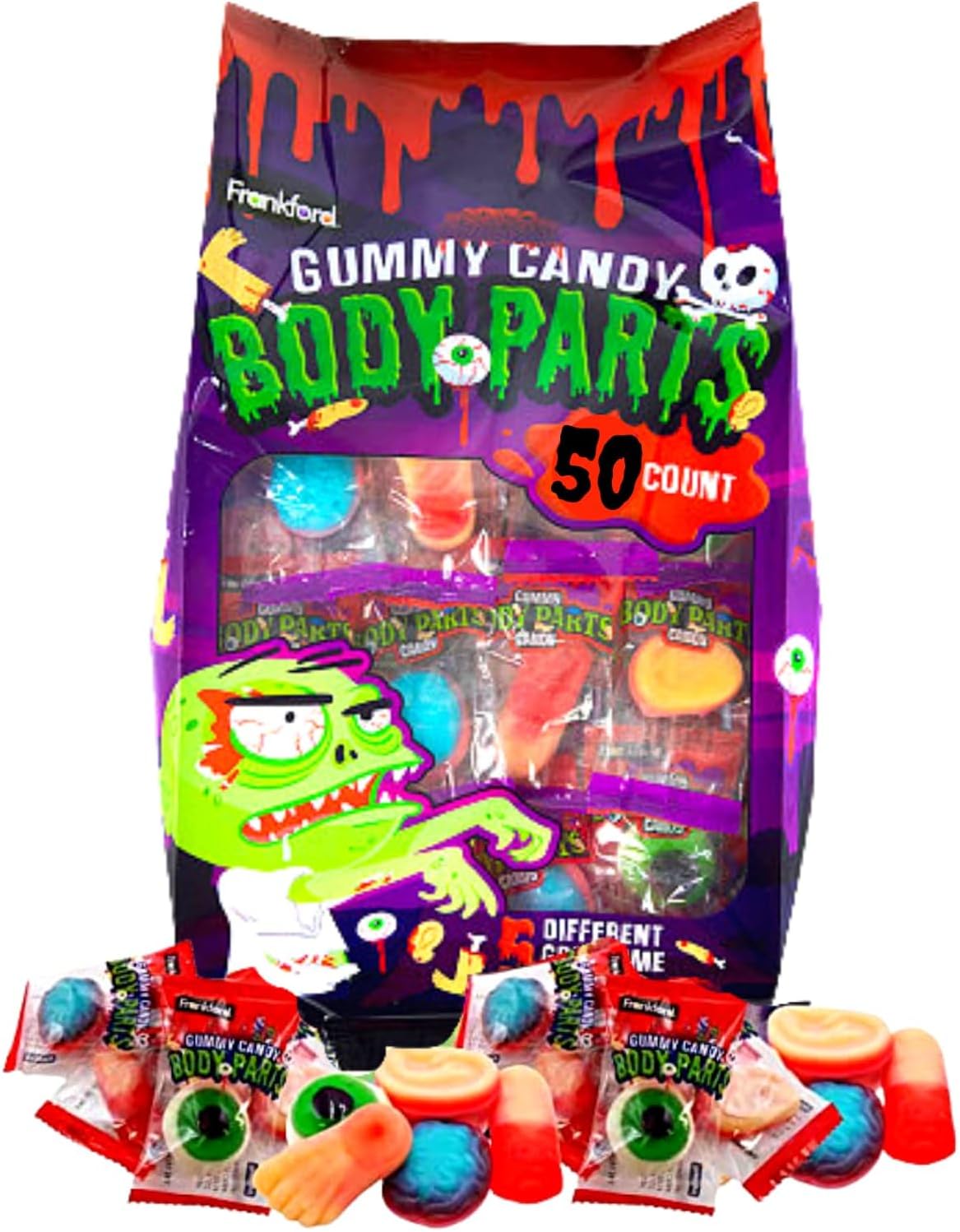 Smiling Sweets Gummy Body Parts, Delicious Treats For Everyone, Gummy Eyes, Feet, Ears and More, Fun to Share with Friends and Family (50 Count Bag)