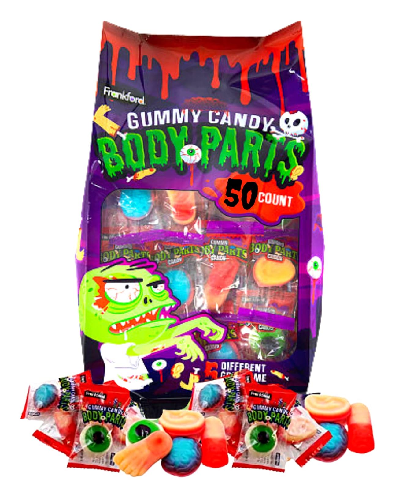 Smiling Sweets Gummy Body Parts, Delicious Treats For Everyone, Gummy Eyes, Feet, Ears and More, Fun to Share with Friends and Family (50 Count Bag)