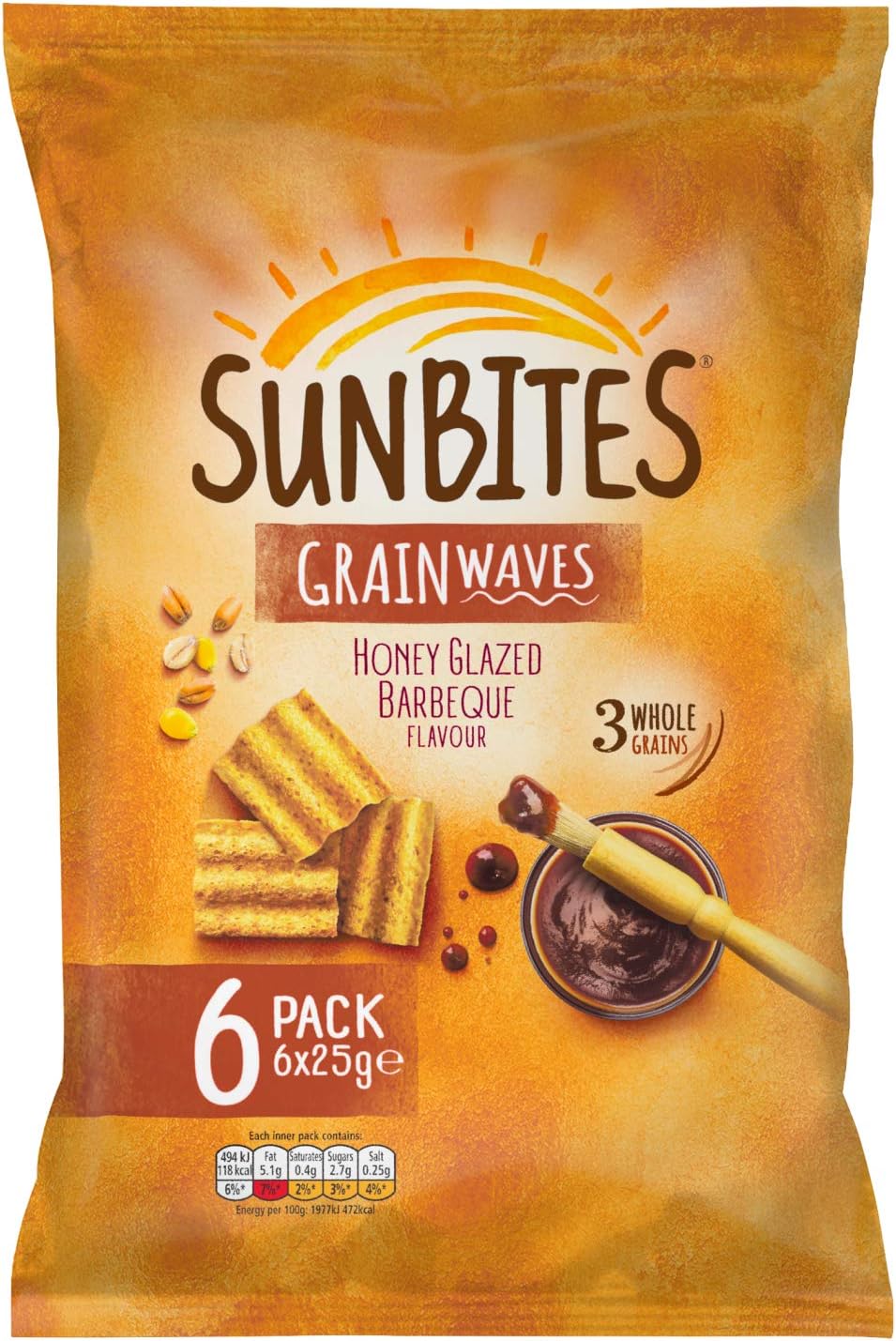 Sunbites Honey Bbq Snacks Case Pack, 6 x 25 g, Pack of 18