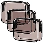 PACKISM Clear Makeup Bags - 3 Pack Tsa Approved Toiletry Bag with Zipper, Water-resistant Cosmetic Bags Travel Size Toiletries Fit Essentials, Carry-on Clear Travel Bags, Black Brown