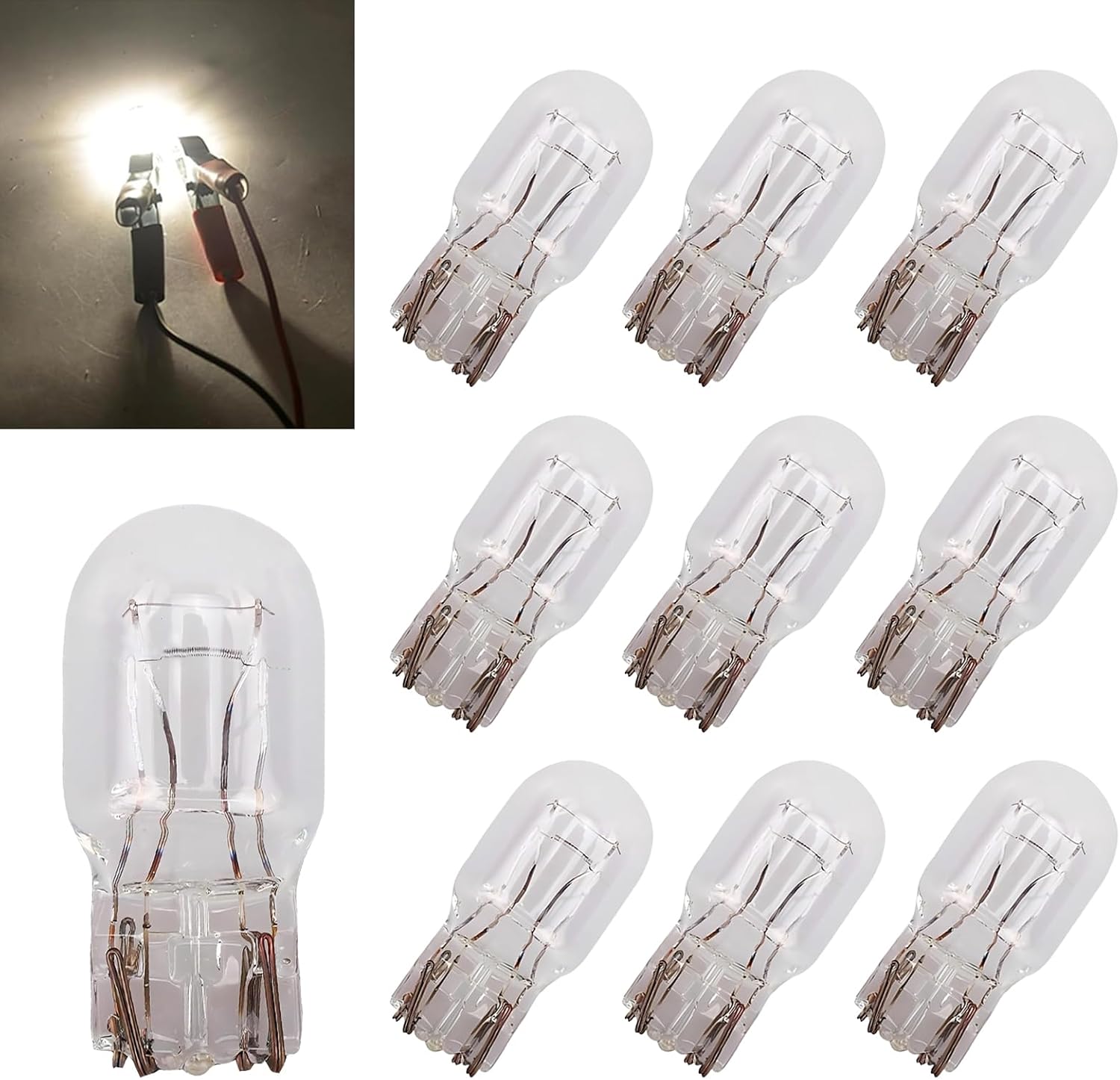 MLY 10PCS 7443 Bulb T20 Brake Light Bulb, 12V W21/5W Car Turn Signal Light, 1891/7443 Double-Wire Tail Light Reverse Light Bulb, Automotive Bulbs Replacement for for Cars, Trucks, SUVs (White Light)