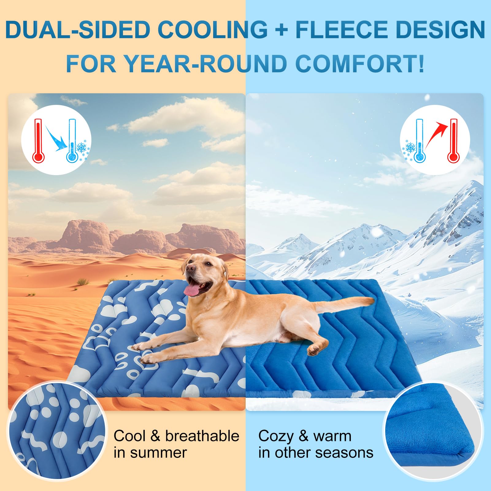 BEAUTYZOO Alfombrilla de refrigeración mejorada para perros, extra grande, reversible, para perros, manta gruesa para enfriar el hielo para mascotas, manta para verano, sofá, cama, asiento de coche