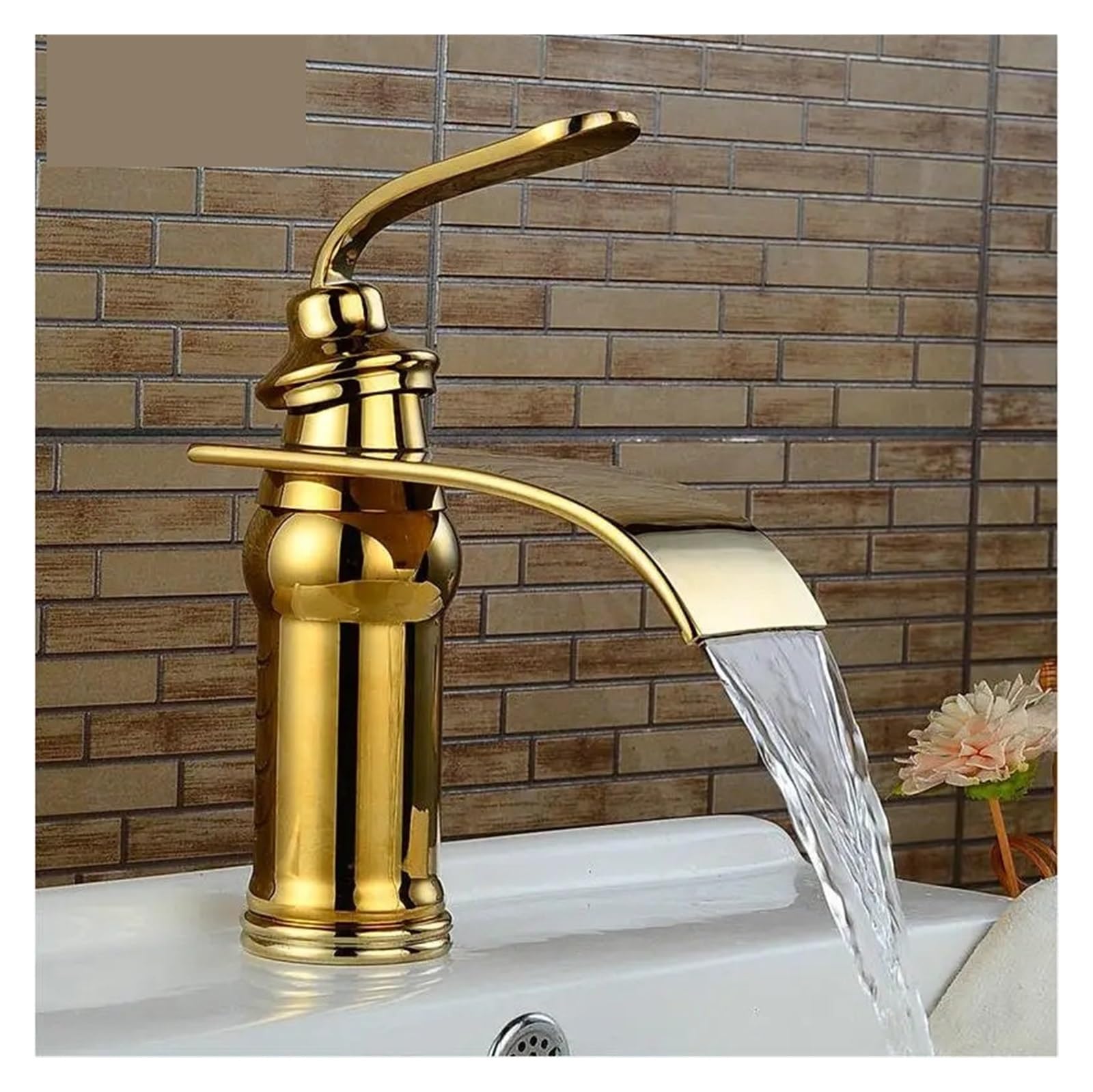 Rubinetto for lavabo rubinetto for bagno spazzolato olio nero rubinetto for lavabo in ottone caldo e freddo rubinetto a cascata rubinetto monocomando (Size : Gold)