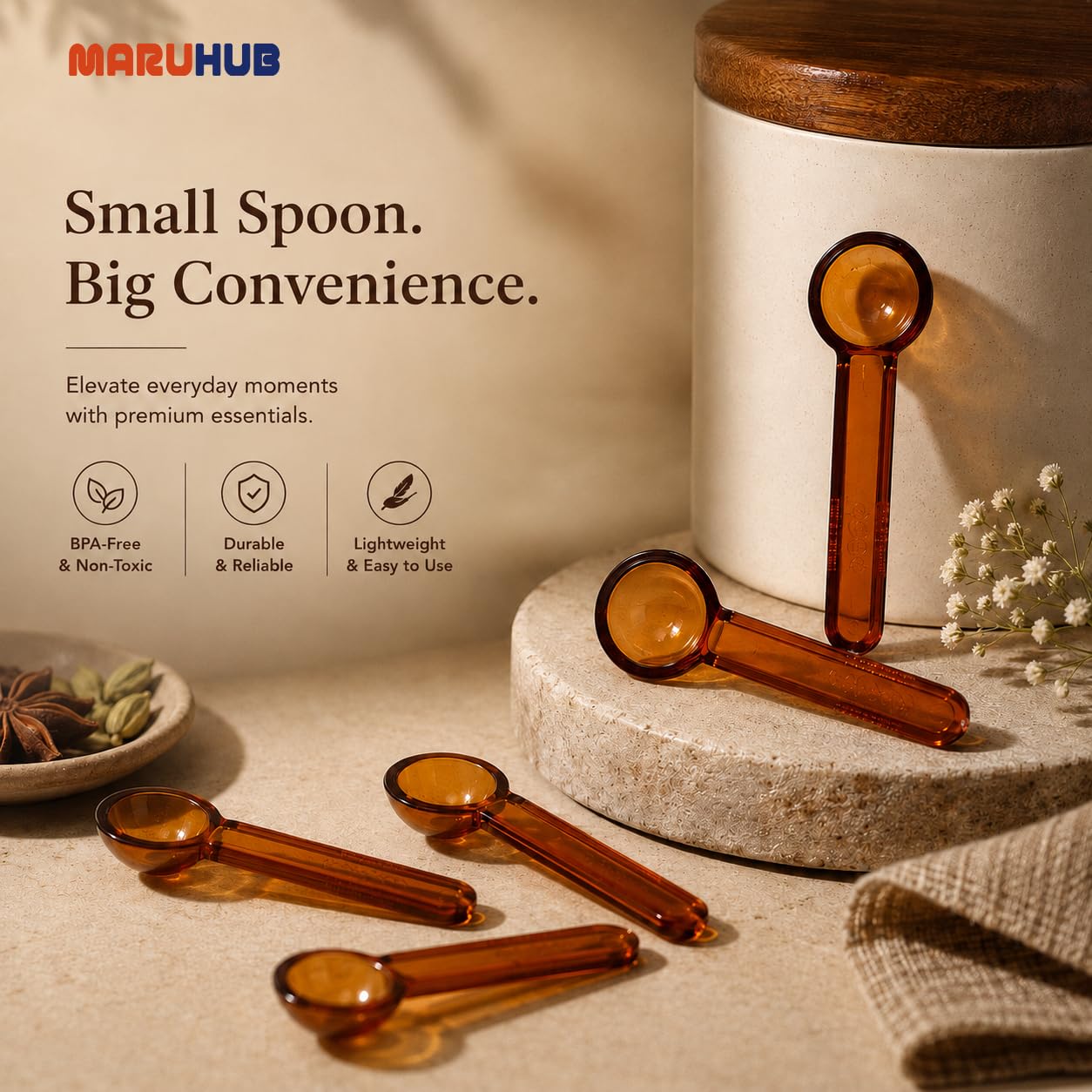 MaruHub Masala Spoons - BPA-Free Spice Scoops -6