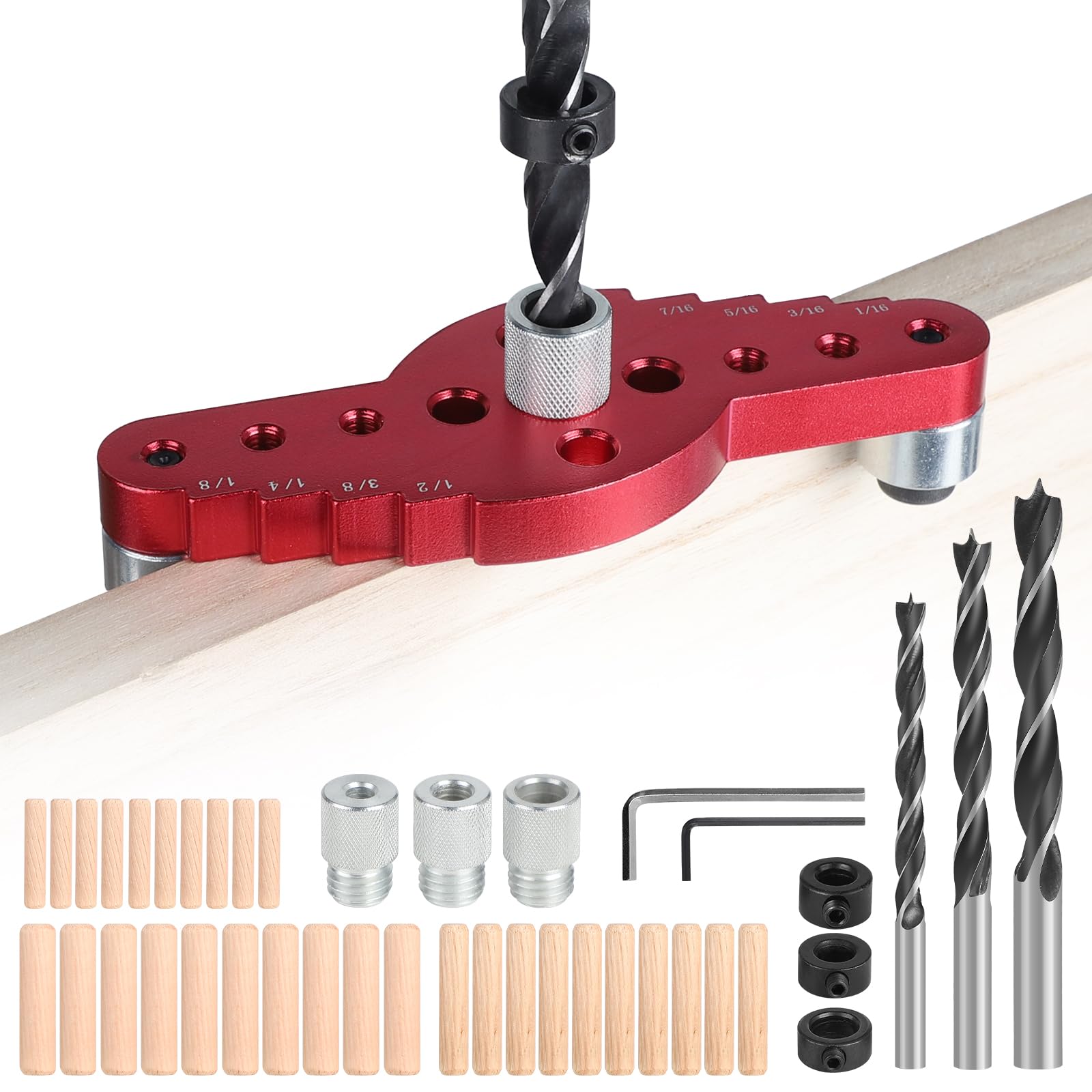 EFUTURETIME Posizionatore di Perforazione, 6/8/10 mm Dima per Fori Legno, Ausilio per Tasselli Verticali per Foratura del Centro e Marcatura della Distanza, Fissaggio Rapido e Preciso dei Perni, A
