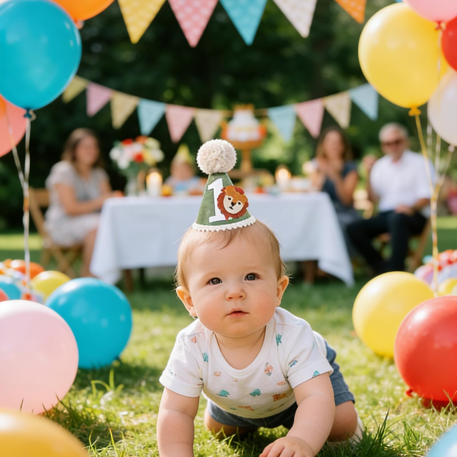 1st Birthday Decorations,1st Birthday Hat, Jungle Themed Soft Cone Party Hat, Adjustable Baby Party Hats, for 1 Year Old Birthdays Decorations And Photo Props — view 4