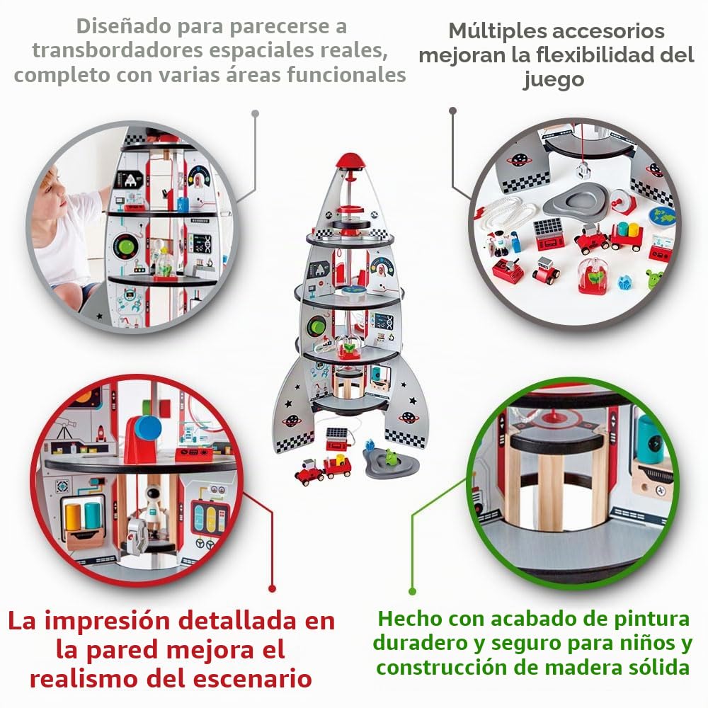 Hape Cohete Espacial de Cuatro Pisos | Nave Espacial de Juguete de Madera, 3Y+