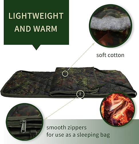 Vista 16 de GRVCN Woobie Blanket Military - Saco de dormir para acampar con cremallera, forro de poncho, manta aislante térmica, ligera, portátil