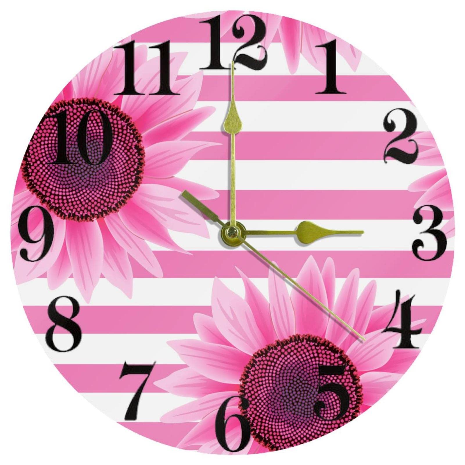Horloge murale sans tic-tac à motif tournesol rose et blanc fonctionnement pile