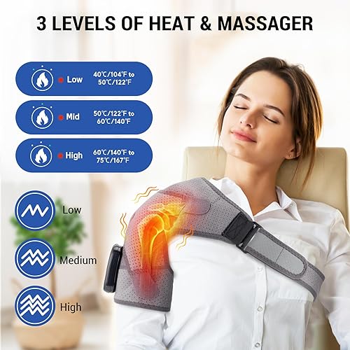Miniatura 9 de Soporte de hombro con calefacción para mujeres y hombres, masajeador de hombro, almohadilla térmica de hombro para problemas profundos de cuello y