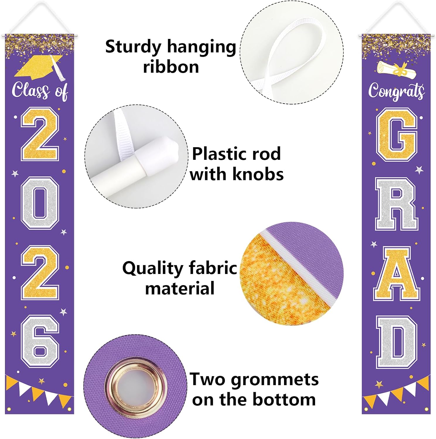 Graduation Decorations 2026 GRAD Banner Purple Porch Door Sign Welcome Banner For Indoor Outdoor Wall Graduation Decorations Class of 2026