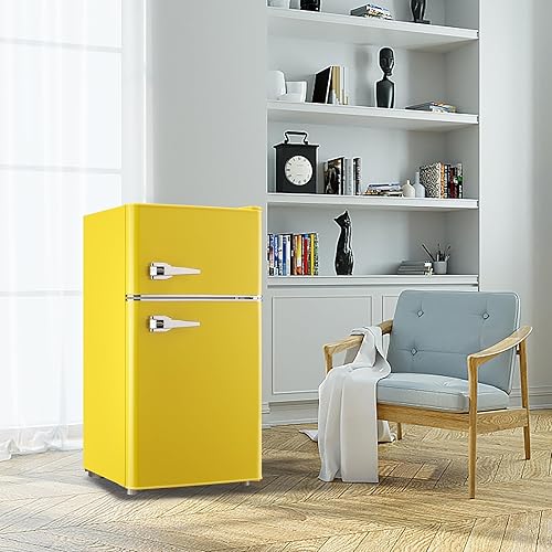 Miniatura 9 de WANAI Mini Refrigerador Compacto de 3.5 Pies Cúbicos Refrigerador Pequeño con Congelador, Mini Refrigerador Retro con Puerta Doble, Termostato de 7