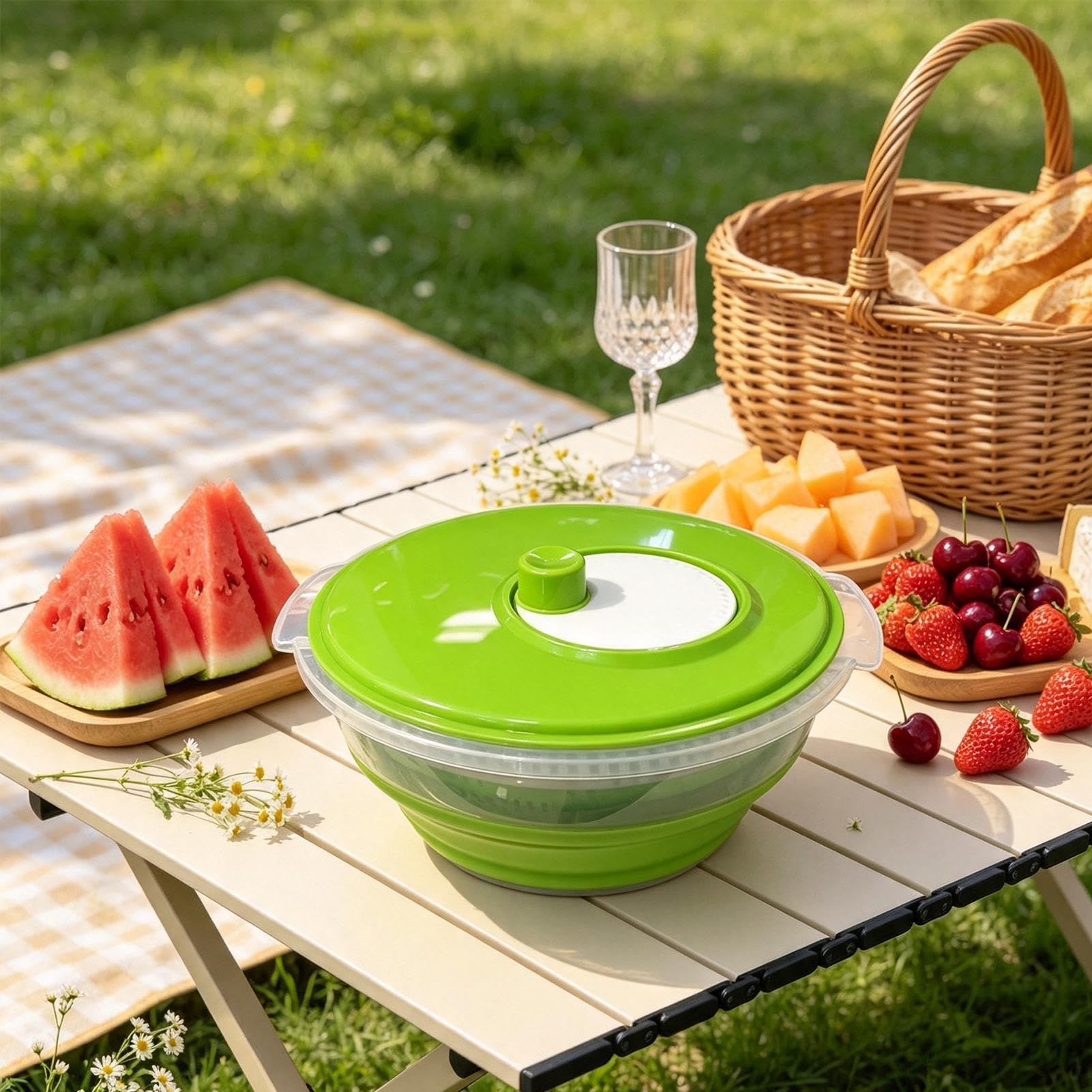Generisch Escurridor De Ensalada Portátil, Plegable, Manual, Secadora Y Deshidratador | Centrifugadora de frutas con función de lavado para lavar y limpiar hojas, bayas, y para cocina y