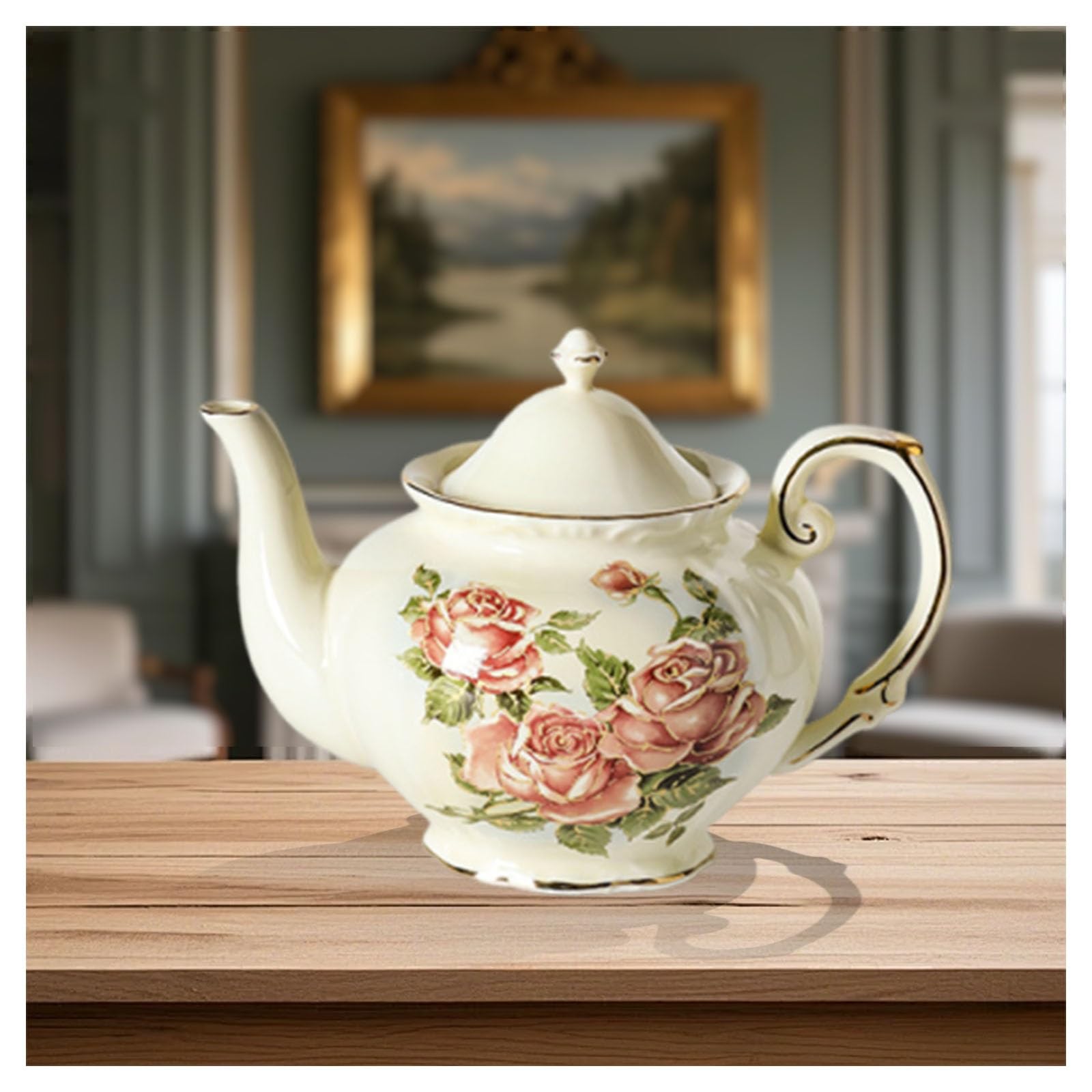 Europejski czajniczek z porcelany kostnej, zabytkowy czajniczek w kwiaty, zabytkowy ceramiczny dzbanek do kawy ze złotą ścianką, czajnik odporny na ciepło na popołudniową herbatę w kawiarni